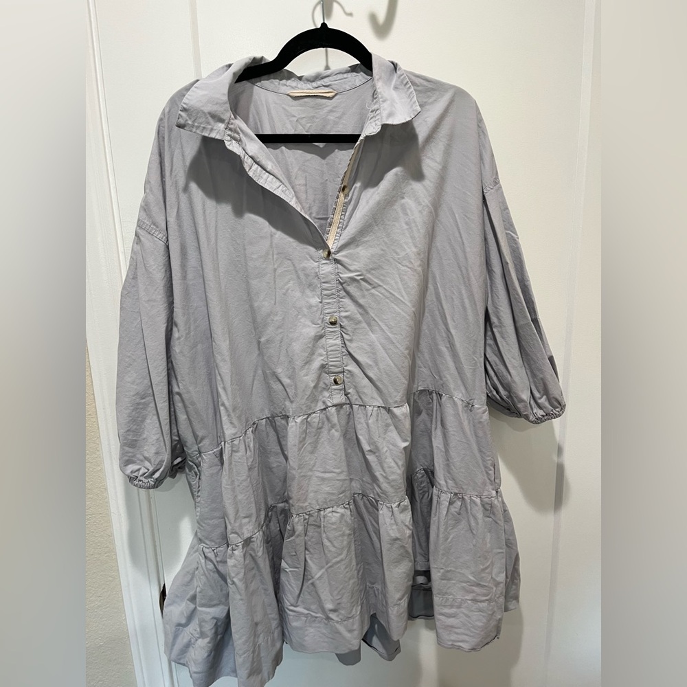 Free People Gray Puff Sleeve Tiered Dress
